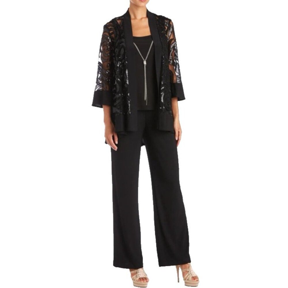 R & M Richards 16W Black 3 Pc Set Jacket Pant Suit Party Wedding Guest $190 NEW - Picture 5 of 16